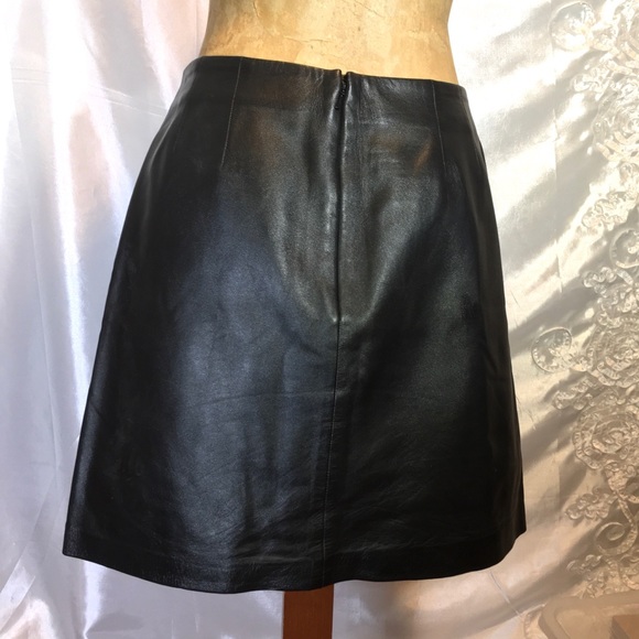 Vintage Cache Black Leather Mini Skirt 80’s Lined Zipper Size 6 - Picture 2 of 8